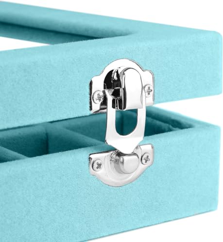 Jewelry Box Rings Organizer Tray 7 Slots Velvet Jewelry Earring Storage Box With Transparent Lid Jewelry Display Case for Girls Women (Light Blue) - color: Light Blue