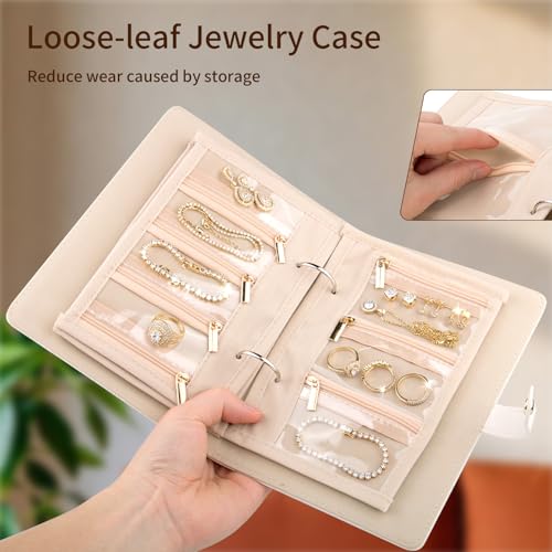Travel Jewelry Organizer Case Jewelry Storage Book Ring Binder with Clear Zipper Velvet Portable Organizer Bag Jewelry Pouches Bags for Necklaces Earrings Rings Bracelets