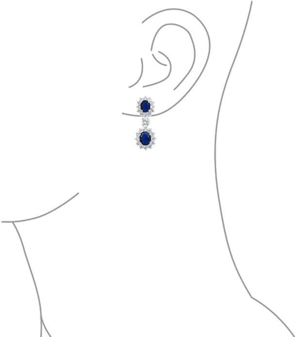 Elegant Vintage Estate-Inspired Bridal Jewelry Set - 5 CTW Oval Crown Halo Statement Necklace & Chandelier Earrings with AAA Cubic Zirconia CZ Simulated Gemstones, Silver Plated, for Women