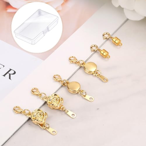 ROADPLUM 18 Pcs 3 Styles Magnetic Necklace Clasps and Closures, Rose Round Cylindrical Jewelry Magnetic Clasp Connector Locking Magnetic Clasp Bracelet Extender for Jewelry Making (Gold) - color: Gold