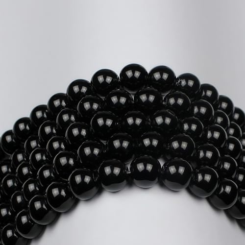 MJDCB Natural Stone Beads Natural Black Obsidian Loose Beads are Used in Jewelry Design to Make Bracelets and Necklaces 15inch (8mm) - color: Black Obsidian, size: 8mm