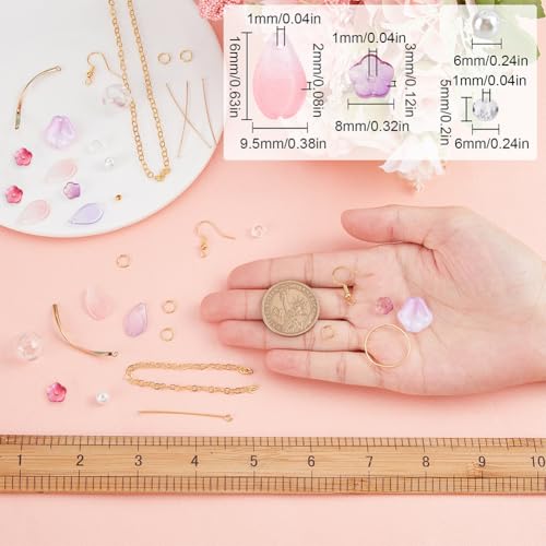 SUNNYCLUE 1 Box DIY 10 Pairs Glass Petal Charms Flower Pendants Earring Making Kit Glass Flower Beads for Jewelry Making Charms Round Linking Rings Faceted Beads Spring Earrings - color: Diy 10 Pairs Glass Petal Charms Earrings