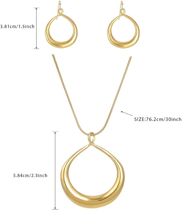 Madison Tyler Gold Plated Jewelry Set for Women | Silver Teardrop Pendant Necklace Trendy | Long Necklace with Snake Chain | Fashion Dangle Earring Set