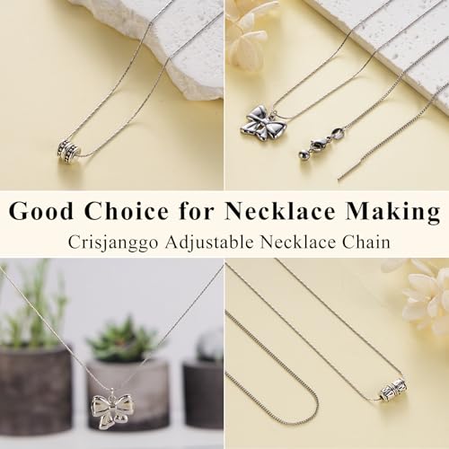 Crisjanggo 10 Pcs Necklace Bulk Stainless Steel Thin Chain for Jewelry Making Adjustable Necklace with Rubber Stopper Bead for Women - color: Silver Circle