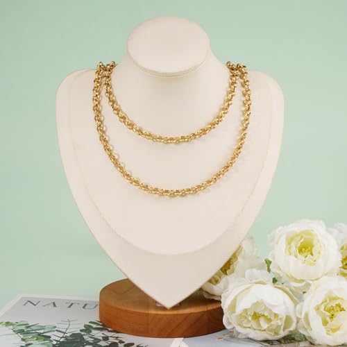 KYUNHOO 9.8FT/3M Gold Chain for Jewelry Making Textured Circle Links on Spool Stainless Steel Jewelry Chains Bulk for Necklace Bracelet DIY with Lobster Clasps Jump Rings - color: Circle Gold
