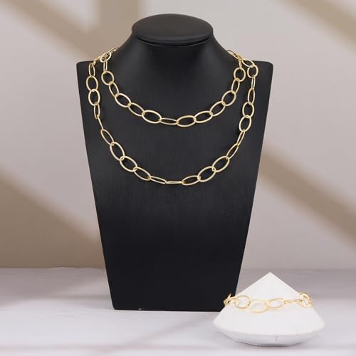 YOUBEIYEE 16.4 Feet Gold Plated Chain for Jewelry Making Stainless Steel Embossed Oval Chains Bulk for Women Necklace DIY with Jewelry Accessories - color: Embossed Ellipse Gold