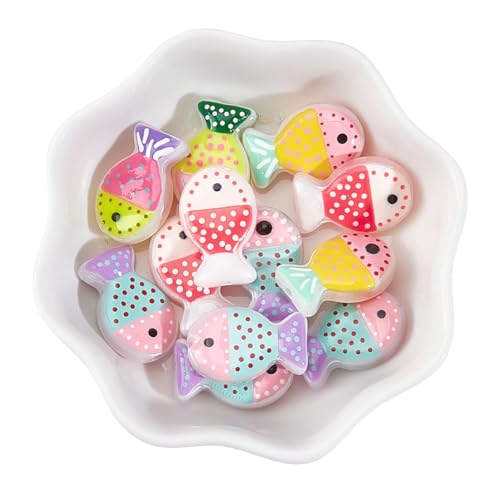 1 Box 20PCS Glass Fish Beads with Hole Lampwork Handmade Color Painted Enamel Animal Ocean Beach Cartoon Charm Spacer Bead Bulk for Jewelry Making Bracelets Necklace DIY Crafts Supplies - style: Fish