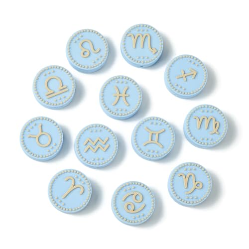 LiQunSweet 12 Pcs Silicone Focal Beads Rubber Silicone Beads Round Twelve Constellations 12 Zodiac Signs Bead Charms for Bracelet DIY Keychain Making Craftings Necklace Lanyard - color: Zodiac Signs Silicone Bead_12 Pcs