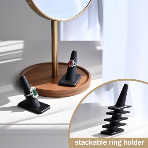 MOOCA Jewelry Display Set, Necklace Display Bust, Earring Organizer, Ring Holder Stand for Showcase and Store, Premium Fabric - color: 6) 10 piece. Black Faux Leather