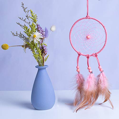 DIY Dream Catcher Beginner Kit, Making Dream Catcher Supplies Include Metal Hoop, Feathers, Faux Suede Cord, Thread, Wood Beads (Pink) - color: Pink