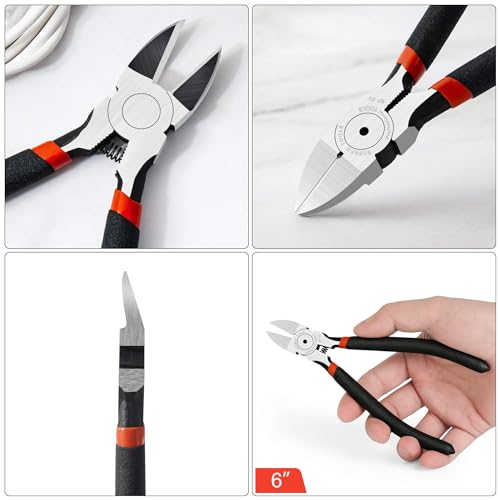 BOENFU 6 Inches Wire Cutters Heavy Duty Snips Flush Cut Side Cutters Pliers Metal Cutting Tool for Crafting, Floral, Artificial Flowers, Chicken Wire, Electrical, 1 Pack - color: 6 Inches - 1 Pack - Black Handle
