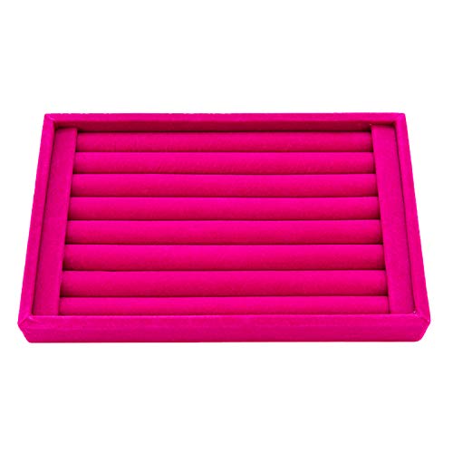 Tinsow Stackable 7 Slots Jewelry Rings Pink Earrings Tray Velvet Showcase Display Organizer (Pink) - color: Pink