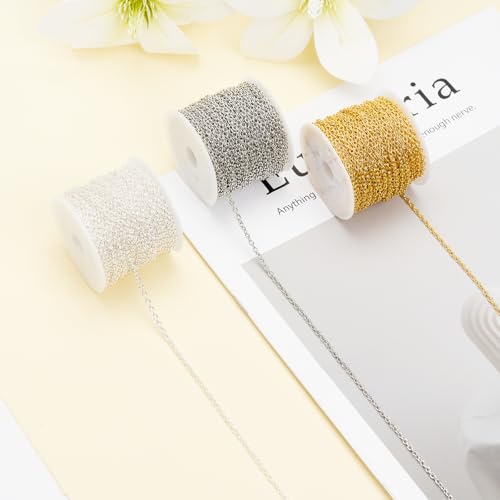 60 Feet Metal Iron Jewelry Chains 2 mm Bulk Gold and Silver Necklace Link Chains for Jewelry Making (Silver) - color: Silver