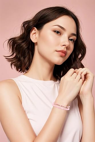 NCB 2.3-Piece 4mm Natural Crystal Gemstone Stretch Bracelets – Handmade Reiki Energy Healing Jewelry for Meditation,Yoga, Unisex - color: 2PCS ( Pink Quartz+Rhodochrosite ), size: 4mm