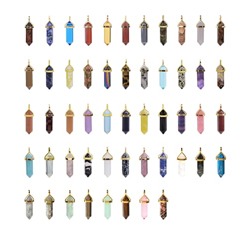 Justinstones Crystal Healing Hexagonal Point Chakra Reiki Pendant Beads Lot - color: 12PCS Gold Cap Mixed