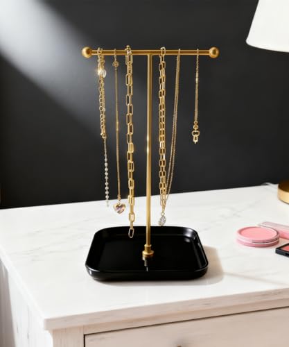 VROOMIUM Necklace Holder- Ceramic Base 1ft Height Jewelry Organizer Stand, Aesthetic Jewelry Hanger Display for Necklaces, Bracelets, Rings, Exhibidor de Collares-Mysterious Black - color: Sq. Lux Black