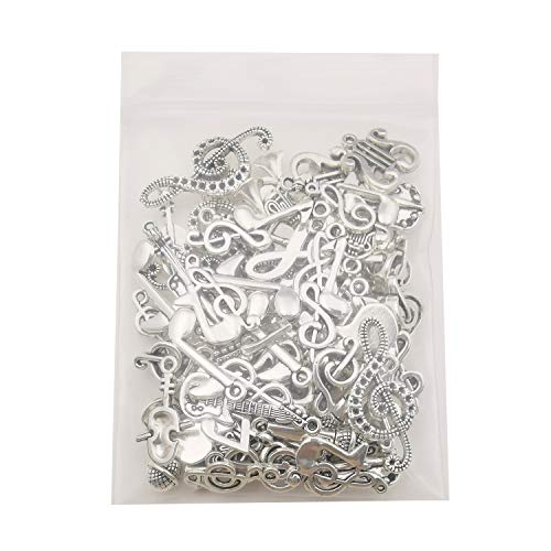 Youdiyla 70pcs Musical Symbol Charms Collection, BULK Music Notes Elements Guitar Violin Microphon Tape Horn Charms Metal Pendant Craft Supplies Findings for Jewelry Making-Silver HM211 - color: Silver Music Charms-70pcs