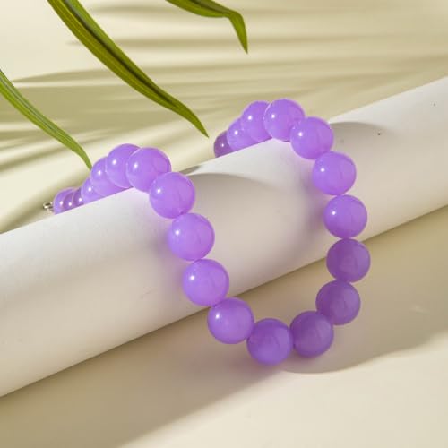 Colorful Chunky Beaded Necklace for Women Acrylic Bead Choker Necklaces Fashion Large Round Beads Necklaces for Women Handmade Summer Jewelry - color: Purple Beaded Necklace