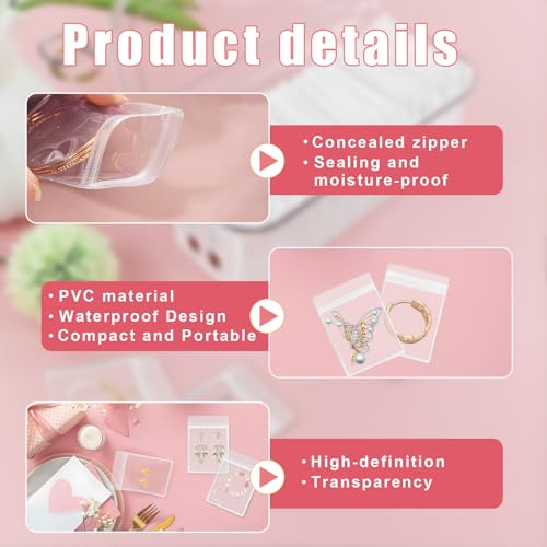 2 Packs Acrylic Jewelry Box with 100pcs PVC Portable Anti Oxidizing Zipper Bags Flip Lid Jewelry Organizer for Earrings Rings Necklaces Travel Jewelry Case