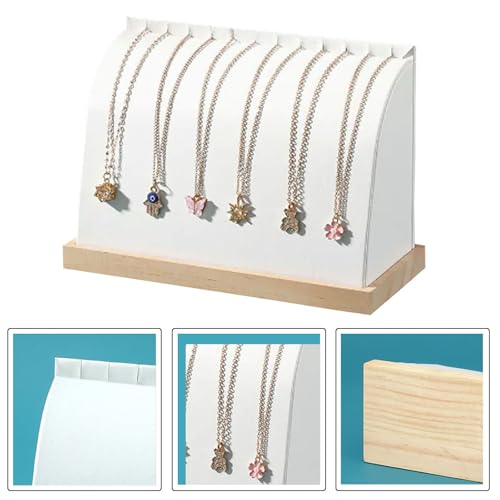 Cambered Necklace Display Stand with Leather Soft Mat Wood Jewelry Organizer Tabletop Display Holder for Necklaces, Choker Pendant (White) - color: White