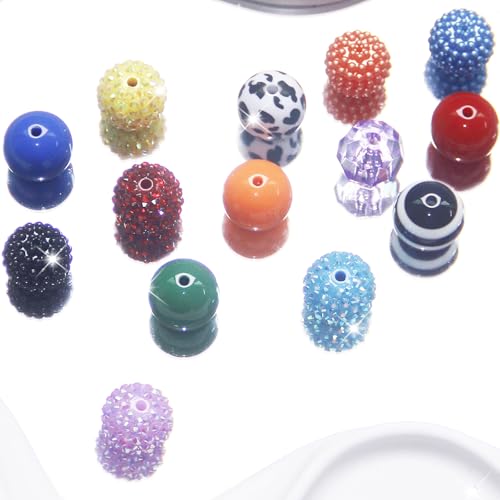 100 Pcs 20mm Beads for Pens Rhinestone Bubblegum Beads Mixed Crystal Acrylic Round Chunky Bead Sparkly Craft Large Balls Bead for Pen Beadable Keychain Bracelet Necklace DIY Jewelry Making Supplies - color: Rainbow