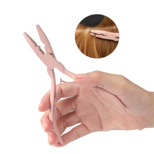 Hair Extension Pliers Kit Microlink Pliers for Extensions Hair Extension Beading Tool Hair Needle Pulling Hook Hair Styling Bead Closer and Remover Pliers - color: 1 Gold