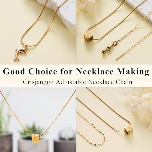 Crisjanggo 10 Pack Snake Necklace Bulk Gold Plated Stainless Steel Threader Adjustable Necklace Chain for Jewelry Making - color: Gold Snake