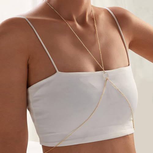 Body Chain,Body Jewelry for Women,Sexy Layered Chest Chain,Layered Adjustable Waist Jewelry for Beach Accessories,Gold Plated Waist Chains - color: Gold-F