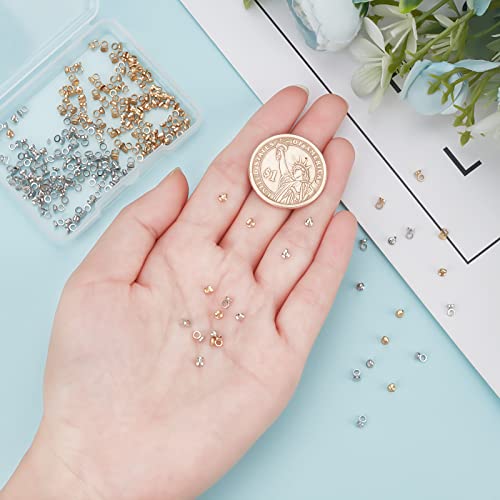 PH PandaHall Pendant Bail Cap, 200pcs 2 Colors Brass Bead Cap Pendant Bails Ball Pendant End Cap Clasp Dangle Charm Round Bails with Loop Findings for Earring Necklace Jewelry DIY Craft, Golden/Silver