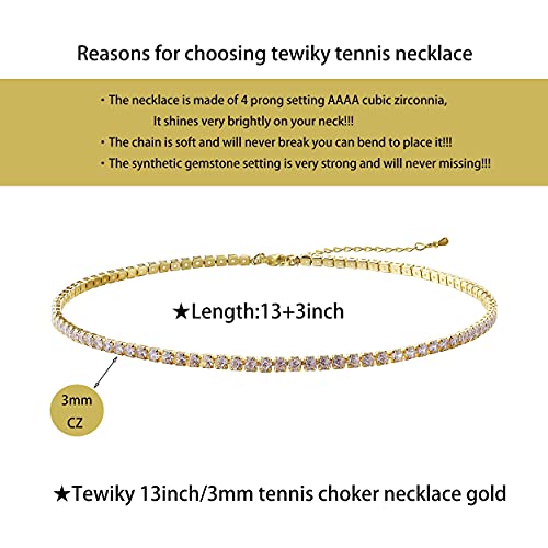 Tewiky Layered Necklaces for Women Non Tarnish- Chunky 14k Gold Plated Herringbone/Snake/Rope/Box/Cuban Link Chain for Women Waterproof Layering Stack Choker Necklace Trendy Dainty Tarnish Free Jewelry Set - color: Tennis Necklace Gold