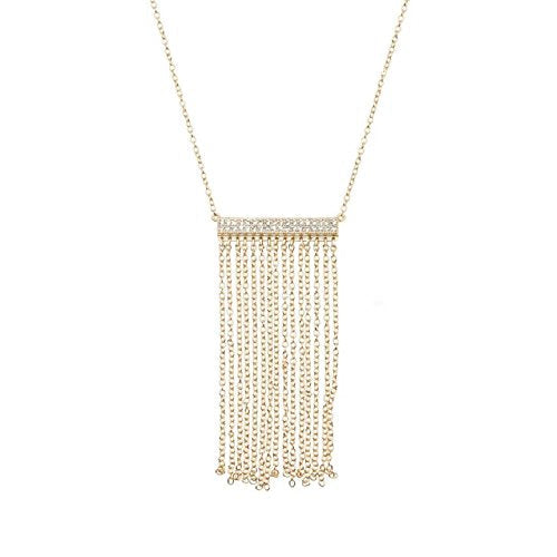 Horizontal Bar Necklace for Women, Sterling Silver or 14K Gold Plated Silver, Minimalist, CZ Diamond, Dainty Bar Pendant - Unique Jewelry Gift - style: Chain Fringe - Gold