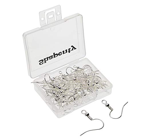Shapenty Surgical Brass Ball Coil Fish Earring Hooks Clasp Hypo-allergenic Ear Wire Bead Connector Hooks with Large Loop for DIY Jewelry Finding Making, 100PCS/50Pairs (Silver) - color: Silver