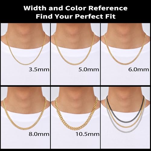 Fiusem 3.5mm Cuban Link Chains for Men, Silver Tone/Black/14K Gold Plated Stainless Steel Necklace Chain, Mens Necklace 16, 18, 20, 22, 24, 26, 28 Inch - size: 20 inches, style: c.3.5mm width-gold plated