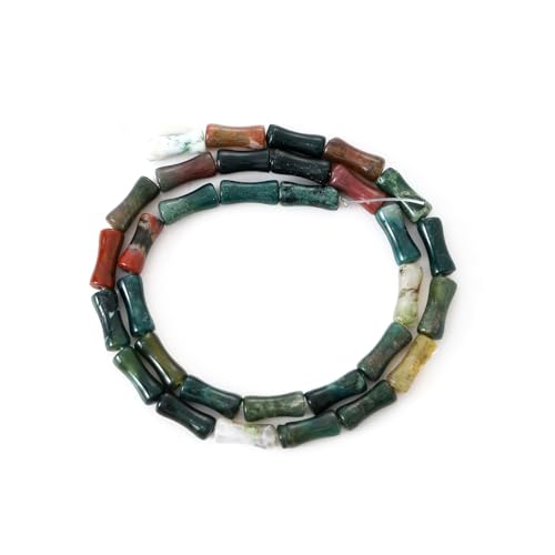 5x12mm Natural Indian Agate Stone Bamboo Shape Gem Healing Energy Loose Spacer Beads for DIY Necklace Bracelet Earring - color: Indian Agate