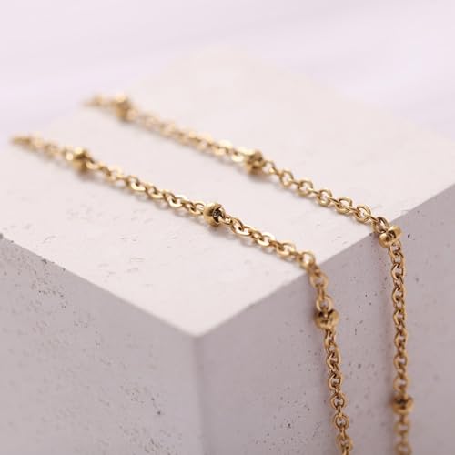 Kyutong 10M Gold Stainless Steel Jewelry Chain in Bulk Beaded Cable Link Chain Roll with Jump Rings and Lobster Clasps for DIY Jewelry Making Supplies - color: Cross Bead Gold