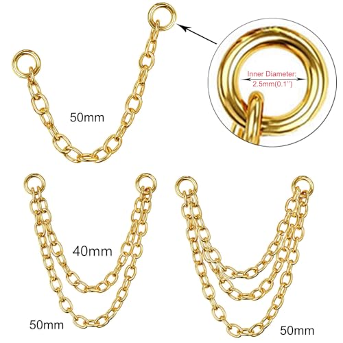 4Pcs Gold Earrings Connector Chains Set for Women, Convertible Dangle Chain for Double Piercings 50mm - color: gold 3pcs