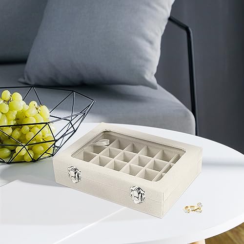 Velvet Jewelry Box 24 Grid Jewelry Earrings Display Organiser Box Ring Tray Holder Earrings Storage Case for Girls Women Wife Mom (Beige) - color: Beige