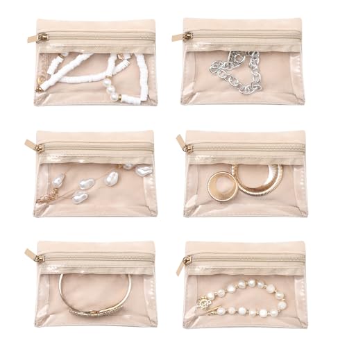Frebeauty Travel Jewelry Organizer, 6 Pcs Velvet Jewelry Pouch Bag with Zipper Pocket, Visualization Design for Rings, Earrings, Necklace - color: 6 pcs bag