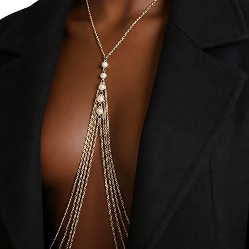 Body Chain,Body Jewelry for Women,Sexy Layered Chest Chain,Layered Adjustable Waist Jewelry for Beach Accessories,Gold Plated Waist Chains - color: Gold-M