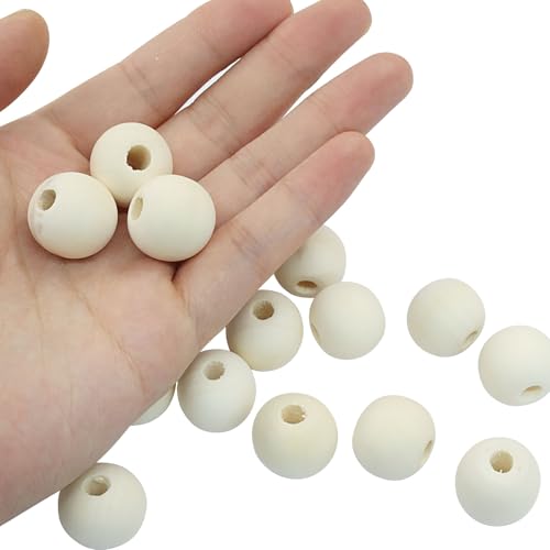 100Pcs Natural Wood Beads, 20mm Small Round Wooden Balls, 3/4Inch Unfinished Wooden Beads for Crafts, DIY Jewelry, Dream Catchers - size: 20mm
