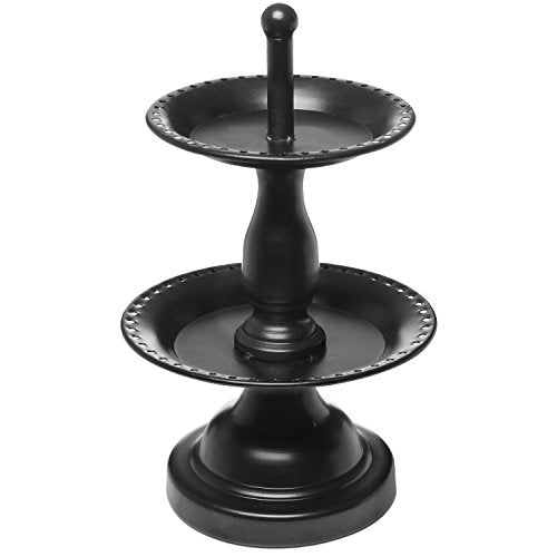 MyGift Earring Storage Rack Organizer, Metal Jewelry Tree, Necklace and Bracelet Hanger with Wooden Ring Tray Trinket Holder - Holds 68 Pairs of Earrings (Black-2-Tier) - color: Black-2-Tier