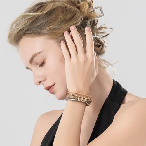 FANCY SHINY Mothers Day Gifts Boho Leather Wrap Bracelet Stackable Infinity Chunky Cuff Bracelets Western Hippie Outfits Jewelry Valentine Gifts for Women - color: Brown