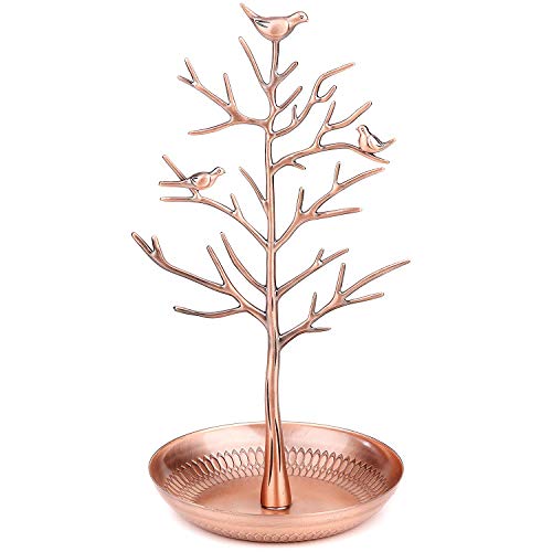 Jewelry Tree Necklace Earring Holder Modern Cute Bird Jewelry Stand for Women Girls Teen Bronze - color: Bronze