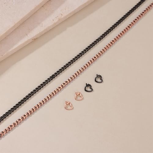 Mother’s Day Gift – Permanent Bracelet Kit with Love Vow Card, 316L Stainless Steel Chain & 925 Silver Heart Clasp, Handcrafted, Ideal for Anniversary & Romantic Date Night - color: Rose Gold + Black 1