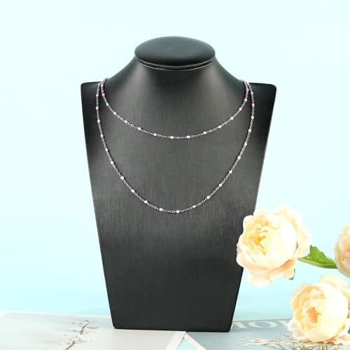 UMAOKANG 10 Meters Stainless Steel Chain for Jewelry Making Pink Enamel Beaded Chains Bulk Women Necklace Bracelet DIY Jewelry Findings - color: Pink Bead-Steel