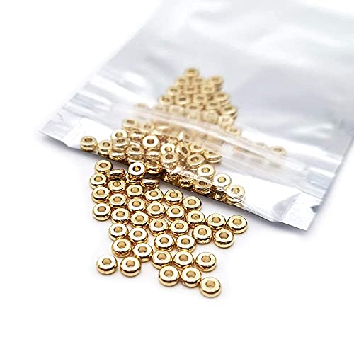 INSPIRELLE 100pcs Heishi Beads 4mm Long-Lasting Disc Brass Rondelle Spacer Beads Pale Gold Plated Flat Round Shape Jewelry Metal Spacers for Bracelet Necklace Jewelry Making - color: Pale Gold, size: 4mm
