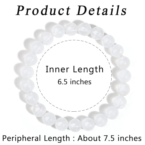 MAIBAOTA Healing Crystal Bracelet for Women Men, 8/4 mm Natural Stone Beaded Bracelets, Jewelry Birthday Gifts, Round Gemstones Stretch Bracelets - color: White-Clear Quartz, size: 8 Mm