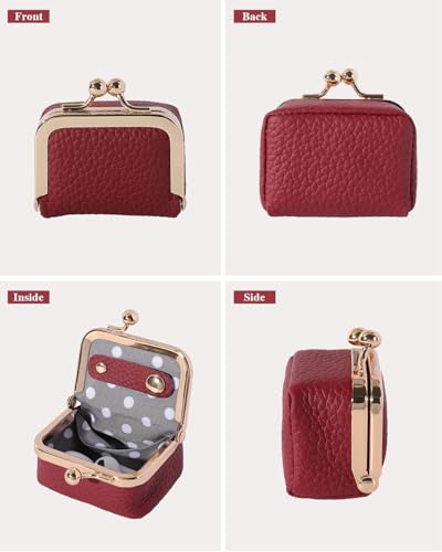 COOLYOUTH Leather Mini Jewelry Box Travel Jewelry Case Portable Small Coin Purse with Kiss Lock Travel Ring Box (Small-Red) - color: Small-Red