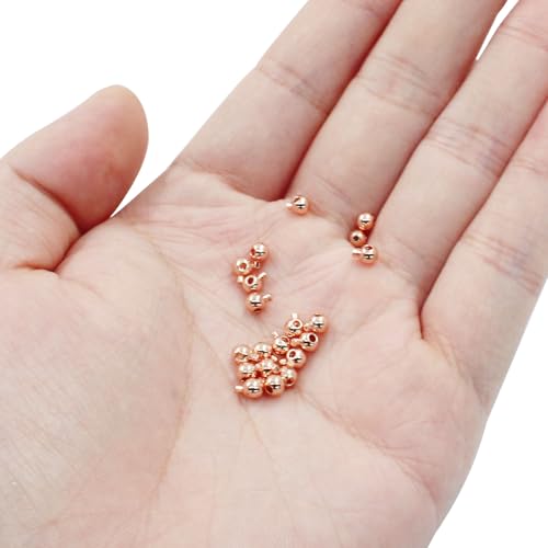 20Pcs Rose Gold Crimp Beads 3mm Loose Rondelle Spacer Beads Metal Bead Spacers for DIY Bracelet Necklace Jewelry Making - color: Rose Gold, Round