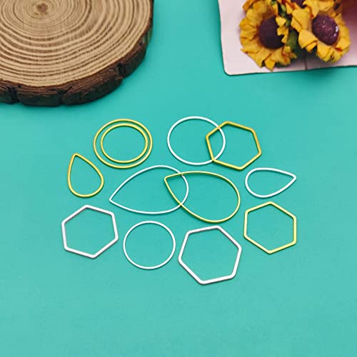 120pcs Hoop Earrings for Jewelry Making,Earring Beading Hoops Hypoallergenic Teardrop Hexagon Round Earring Hoop Open Bezel Pendant Frame for DIY Crafts Accessories Supplies(Gold&Silver,3Shapes) - color: 120PCS;Teardrop,Hexagon,Round;Gold,Silver